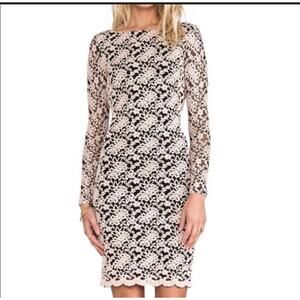 Alice + Olivia Lace Open Back Dress Black Nude Long Sleeve Bodycon XS